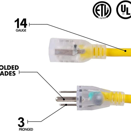 14/3 Extension Cord Outdoor Extension Cord (50 Ft) Heavy Duty Extension Cord(Yellow)