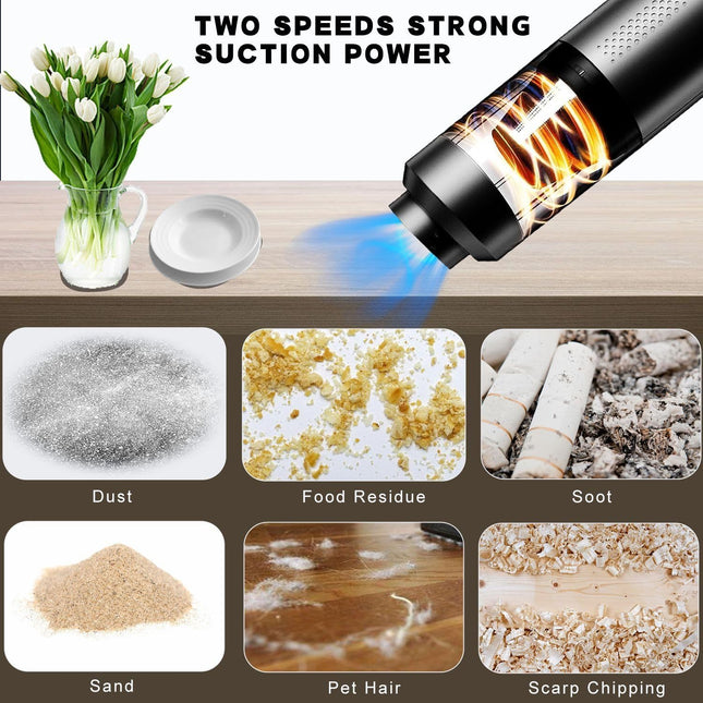 Brushless Car Vacuum Cleaner, 15000Pa, Cordless, 2 Speeds, Type-C Fast Charging, Handheld Car Home Portable Handheld Vacuum Cleaner
