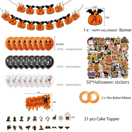 Halloween Party Decorations Supplies Kit 98 Pcs Include Balloons Birthday Cake Cupcake Toppers Stickers for Kids Indoor Outdoor Decor Boy Girls Adult (Pumpkin Theme Style) (082601)