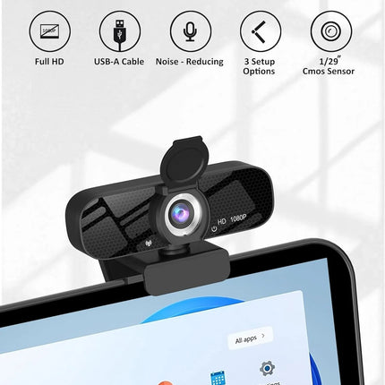 Full HD 1080P Webcam with Privacy Shutter and Tripod, Pro Streaming Web Camera with Microphone, Widescreen USB Computer Camera for Laptop Desktop