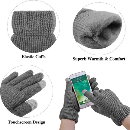 Womens Winter Warm Sets Knitted Fur Pompoms Beanie Hat Circle Loop Scarf Touch Screen Gloves Winter Favor Accessories