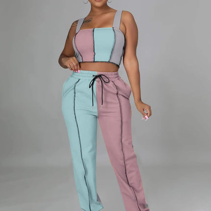 Womens Casual Two Piece Outfits - Sexy Crop Top with Long Pants Yoga Leggings Workout Sets Deep Pink