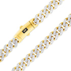 10K Yellow Gold 7.5Mm Monaco Miami Cuban Diamond Cut Pave Link Chain Necklace, Mens Jewelry Fancy Box Clasp 18