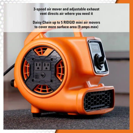 600 CFM 3-Speed Portable Blower Fan Air Mover with Daisy Chain, 3 Operating Positions for Water Damage Restoration