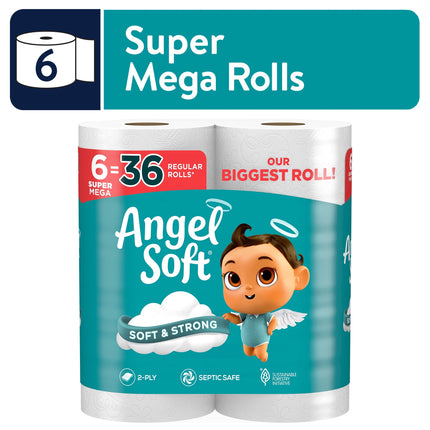 Toilet Paper, 6 Super Mega Rolls, 2-Ply Toilet Tissue