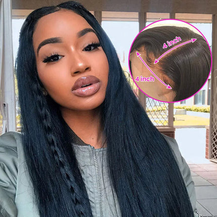 Straight 4X4 Lace Front Wigs for Black Women Human Hair Glueless Transparent HD Lace Closure Human Hair Wigs Brazilian Virgin Hair Pre Plucked 150% Density Natural Black 26Inch