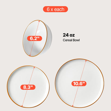 18 PCS Dinnerware Set Ceramic Plates And Bowls Sets Service For 6 White