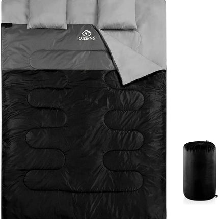 Double Sleeping Bag for Adults with 2 Pillows - Queen Size XL Waterproof Sleeping Bag for All Season Camping Hiking Backpacking 2 Person Sleeping Bags for Cold Weather & Warm