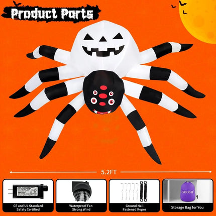 Halloween Inflatable 5 FT Halloween Spider Inflatable, Scary Inflatable Halloween Spider Blow up Spider Decoration with LED Lights, Halloween Decorations Inflatables Clearance for Holiday/Lawn