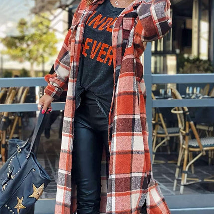 Women'S Flannel Plaid Shacket Long Sleeve Lounge Lapel Button down Shirt Jacket Trench Coat 2024