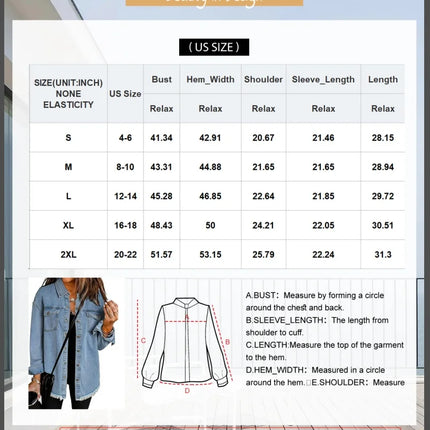 Denim Jacket for Women Long Sleeve Boyfriend Jean Jacket Loose Coat Sky Blue S Female