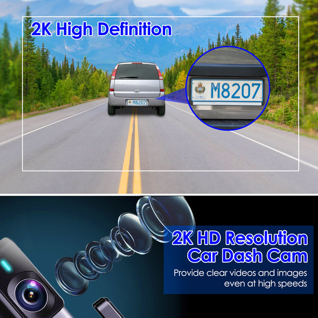 1Pc 2K HD Front Dash Cam For Car With IPS Screen Night Vision Loop Recording Included 32G Storage Card 140 Degree Wide Angle WiFi App Control Front Dashcam
