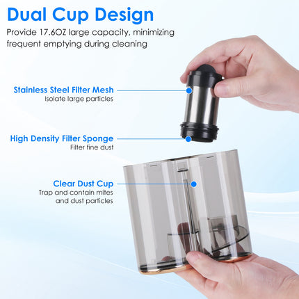 1Pc Mattress Vacuum Cleaner 16Kpa Bed Vacuum Cleaner Handheld Vacuums With Ultrasonic And UVC Light 18000 RPM Brushroll Rotation Dual Dust Bins Washable Filters For Bed Pillows Cribs Sofa