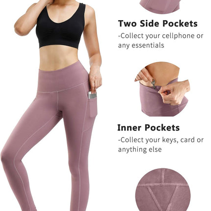 2 Pack High Waist Yoga Pants, Pocket Yoga Pants Tummy Control Workout Running 4 Way Stretch Yoga Leggings