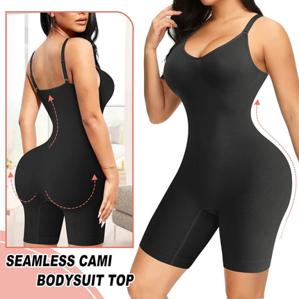 Women Seamless V Neck Bodysuit Tops Slim Fit Full Body Shaper Comfort Shapewear Butt Lifter Leotard Stretchy Jumpsuit