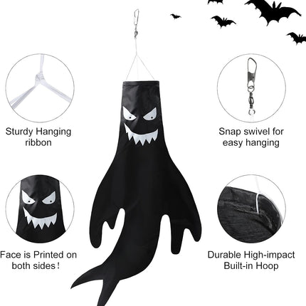 4 Pieces 43 Inch 18 Inch Halloween Ghost Decorations Halloween Ghost Windsocks Halloween Decorations for Home Halloween Decor Halloween Decorations outside for Party Supplies (Black Background)