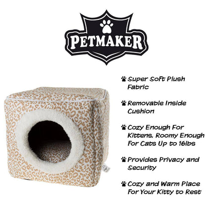 Small Tan/White Animal Print Cozy Cave Pet Cube