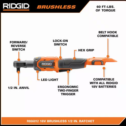 18V Brushless Cordless 1/2 In. Ratchet (Tool Only)