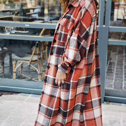 Women'S Flannel Plaid Shacket Long Sleeve Lounge Lapel Button down Shirt Jacket Trench Coat 2024