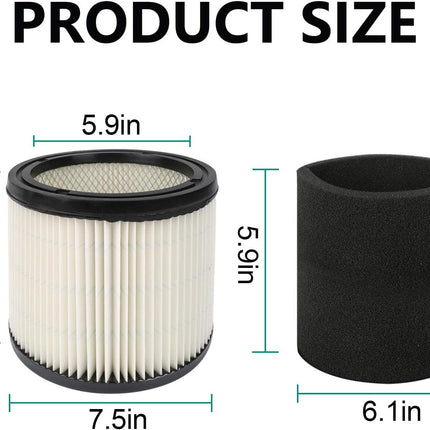 90304 Filter Cartridge & 90585 Foam Filter, Fits Shop-Vac 5 Gallon and up Wet & Dry Vacs, Compatible with Part 90304, 90585-00 & 9058562(1+1)