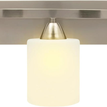 Bathroom Vanity Light Fixture | Interior Bathroom Lighting Bar with Modern Milk Glass Shade | Bathroom Lights over Mirror | Brushed Nickel, 3 Lights, E26 100W LED, Bulbs Not Included