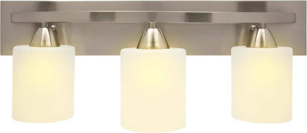 Bathroom Vanity Light Fixture | Interior Bathroom Lighting Bar with Modern Milk Glass Shade | Bathroom Lights over Mirror | Brushed Nickel, 3 Lights, E26 100W LED, Bulbs Not Included