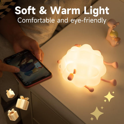 Cute Silicone Night Lights Sheep Cartoon Bedroom Lamp For Children's Room Decor Rechargeable Timing Dimming Sleep Night Light