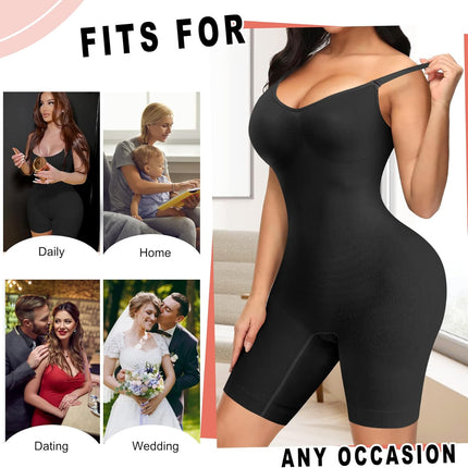 Women Seamless V Neck Bodysuit Tops Slim Fit Full Body Shaper Comfort Shapewear Butt Lifter Leotard Stretchy Jumpsuit