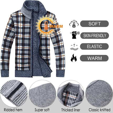 Men'S Sweaters Full Zip Slim Thick Knitted Cardigan Sweaters Jacket with Pockets