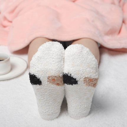 Fuzzy Slipper Socks for Women Fluffy Warm Non Slip Cozy Socks with Grips Winter Girls Soft Socks Animal Design 5 Pairs