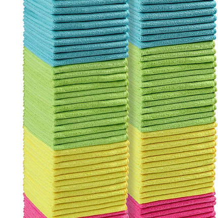 Microfiber Cleaning Cloth,100 Pack Cleaning Rag,Cleaning Towels with 4 Color Assorted,12"X12"(Green/Blue/Yellow/Pink)