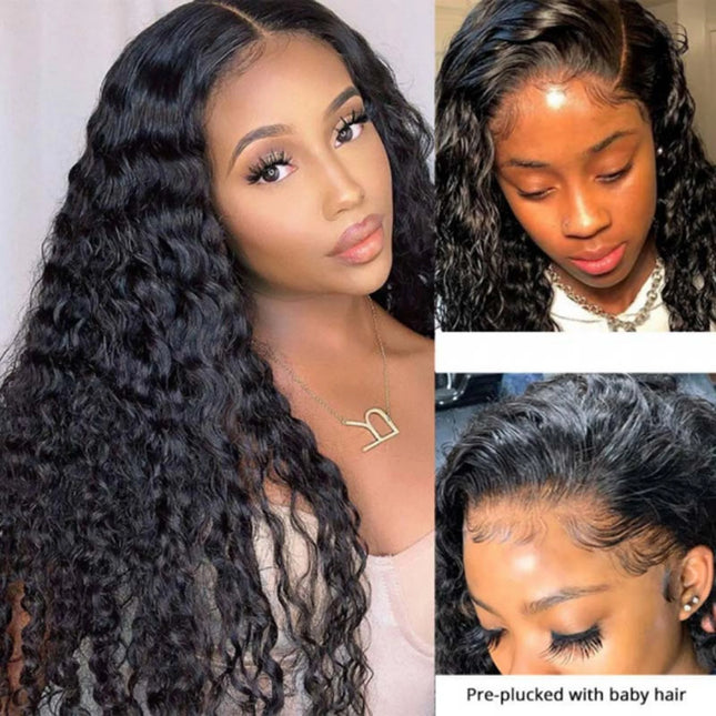 Short Lace Front Wigs Human Hair Deep Wave 12” Inch 13X4 Lace Frontal Wig 100% Brazilian Virgin Wig Pre Plucked with Baby Hair for Black Women 180% Density Natural Black Color