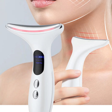 Neck Face Firming Removal Tool, Double Chin Reducer Skin Rejuvenation Neck Face Lift Anti-Aging Beauty Device on Triple Action LED Therapy, Thermal and Vibration Technologies for Skin Care