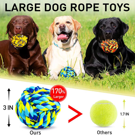 XL Dog Chew Toys for Aggressive Chewers, Dog Balls for Large Dogs, Heavy Duty Dog Toys with Tough Twisted, Dental Cotton Dog Rope Toy for Medium Dogs, 6 Pack Indestructible Puppy Teething Chew Toy