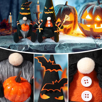 2PCS Halloween Gnome Plush Decorations - Mr and Mrs Handmade Scandinavian Tomte for Halloween Table Ornament, Tiered Tray Decor, Halloween Trick or Treat Gift