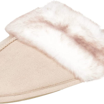 Women'S Comfy Faux Fur House Slipper Scuff Memory Foam Slip on Anti-Skid Sole