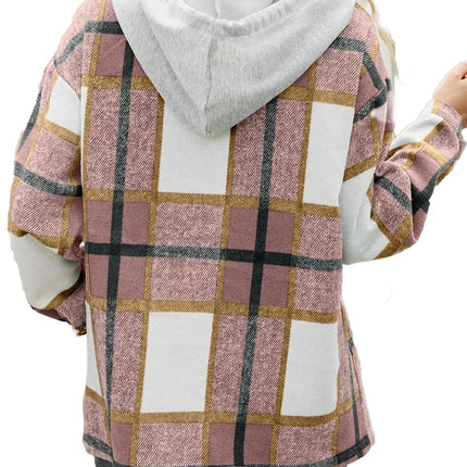 Flannel Shirts for Women Button down Plaid Shirt Hooded Shacket Jacket with Pocket