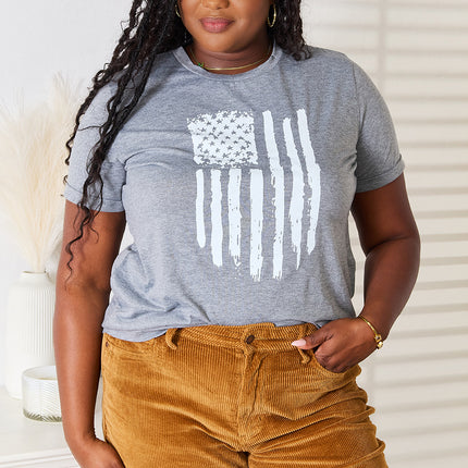 Simply Love US Flag Graphic Cuffed Sleeve T-Shirt