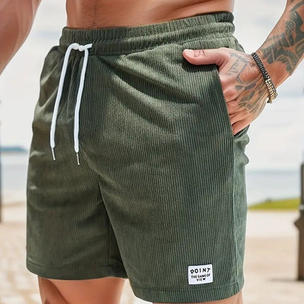 Lace-up Drawstring Shorts Summer Corduroy Sports Short Pants Mens Clothing