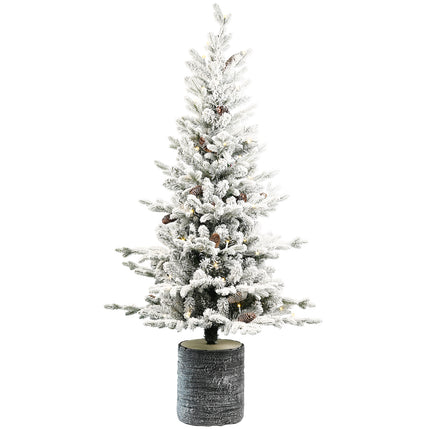 2FT 3FT 4.5FT 6.5FT Pre-lit Potted Flocked Christmas Tree, Snow Frosted Mini Tabletop Artificial Christmas Tree With LED Lights And PE & PVC Branch Tips For Front Door, Porch, Indoor And Outdoor