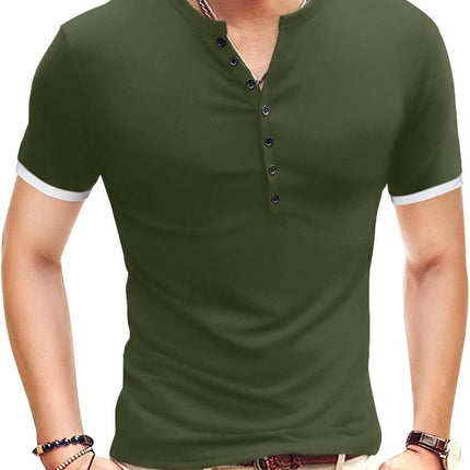 Mens Casual Slim Fit Basic Henley Short Sleeve Fashion Summer T-Shirt