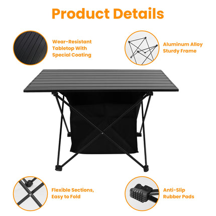 1Pc Foldable Camping Table With Storage Basket Rustproof Portable Aluminum Alloy Roll-Up Camping Table With Carrying Bag For Camping Hiking BBQ Picnic Fishing Fedex Shipping