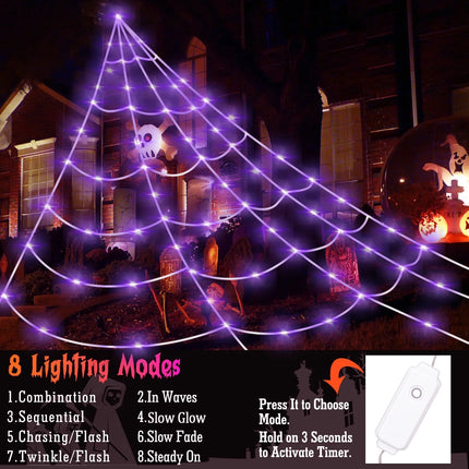 23 FT Spider Web Decor and 290 LED Halloween Lights with 78.7 in Large Spider Halloween Outdoor Decoration