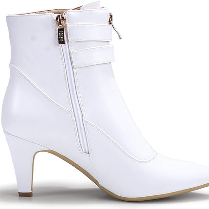 Women'S Buckle Strap Ankle Booties 3 Inch Pointed Toe Zipper Heels Dress Jeans Boots