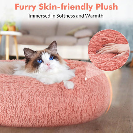 Cat Beds for Indoor Cats, 20 Inches Cat Bed Machine Washable, Fluffy round Pet Bed Non-Slip, Calming Soft Plush Donut Cuddler Cushion Self Warming for Small Dogs Kittens, Light Pink