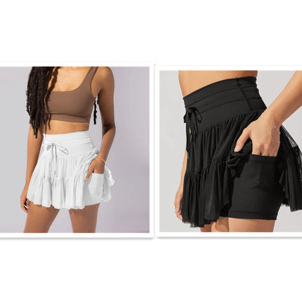 High Waist Dress Lace-up Sports Skirt With Anti-exposure Safety Pants Summer Fashion Pleated Skirt Womens Clothing