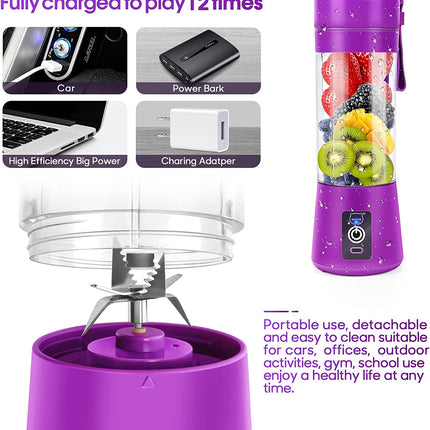 Portable Blender,  Personal Mini Juice Blender, USB Rchargeable Juicer Cup with Six Blades in 3D, Smoothie Blender Home/Office/Outdoors, Dark Purple