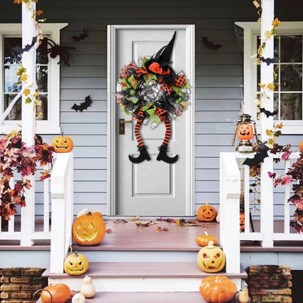 29 Inch Halloween Wreath with Hat Leg Pumpkin Door Wreath, Haunted House Decoration Pendant, Halloween Party Pendant