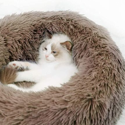 Cat Bed for Indoor Cats,Fluffy Calming Donut Cushion Pet Bed for Small Dogs Kittens,Warming round Cushion Cat Bed Dog Bed for Sleep Improvement-Non-Slip,Machine Washable