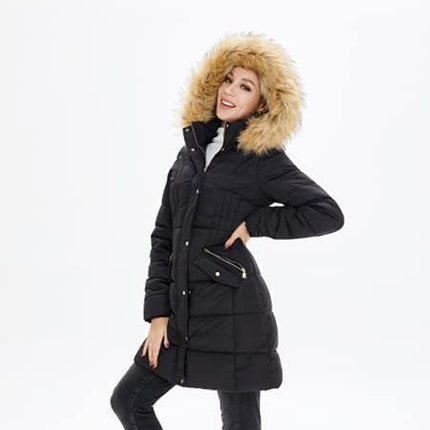 Slim Fit Winter Coats for Women Removable Hood Faux Fur Trim Thicken down Jacket